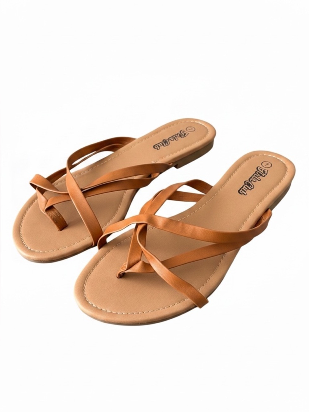 Girls Club Brown Strappy Toe Loop Flat Sandals Size 7